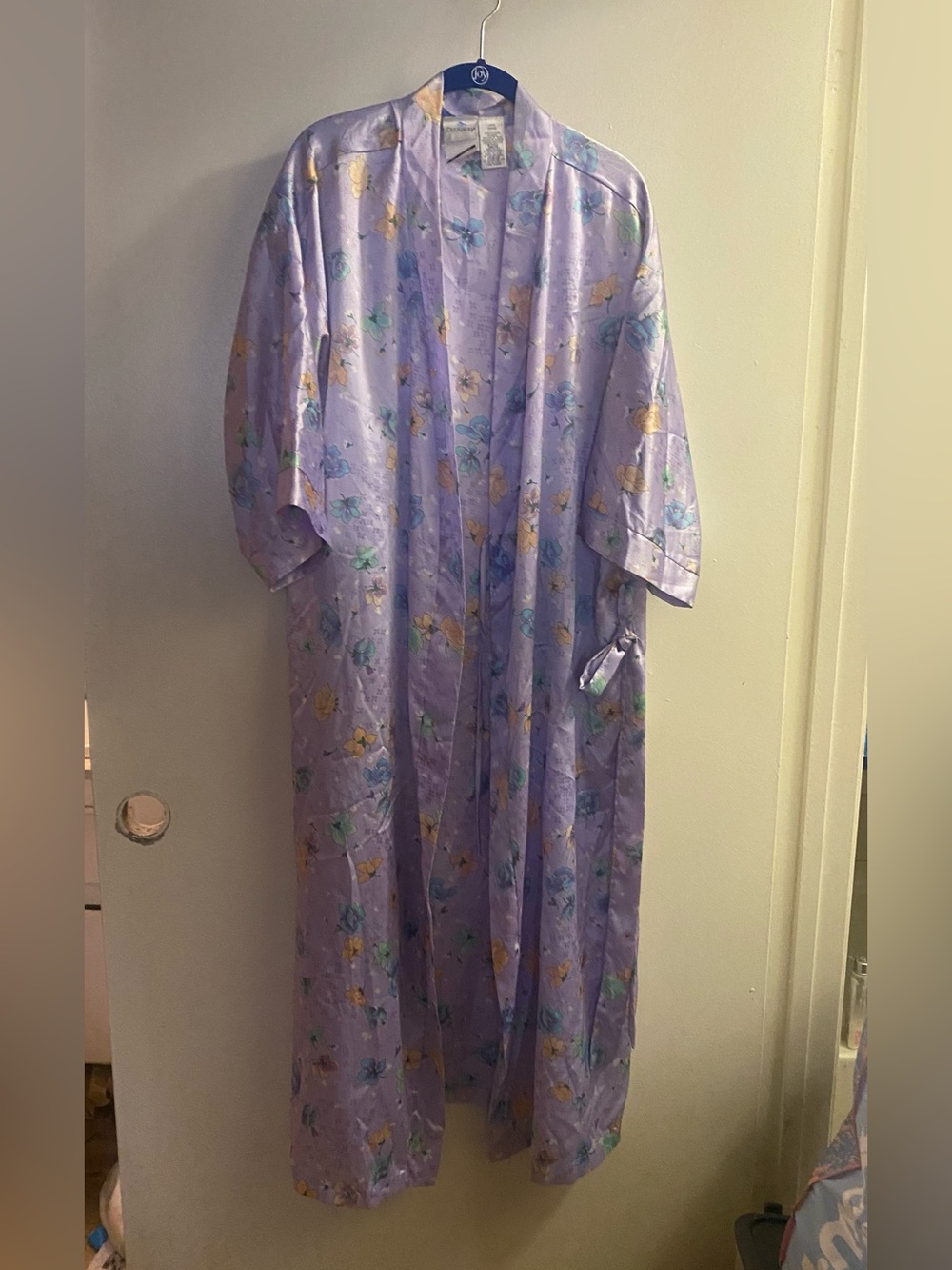 Vintage Delicates Brand Womens Kimono Satin Robe L Large Lavender Purple Floral